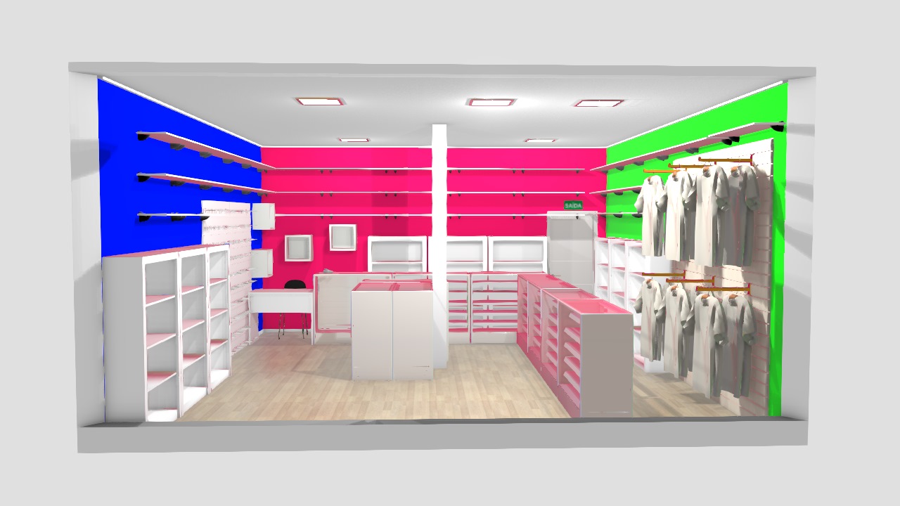 Interior da loja com prateleiras de produtos